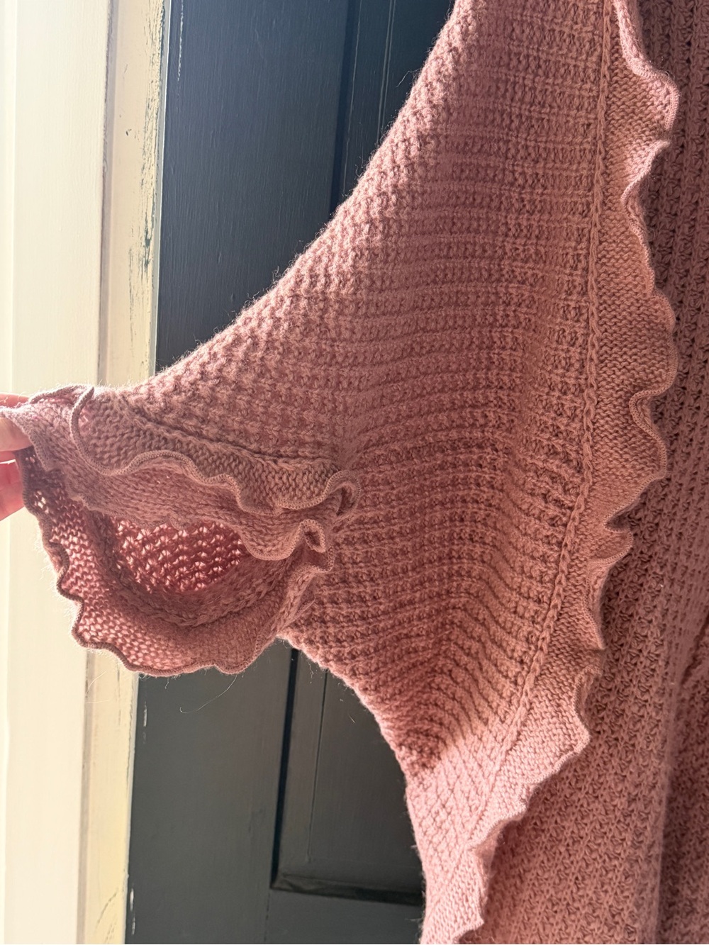 Moth Ruffle-Trim Open Front Cardigan - Dusty Rose - Picture 2 of 3